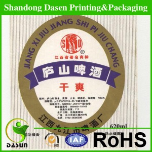 Etiqueta de cuello de la botella de vino, de la cerveza, botella de etiqueta de vidrio 